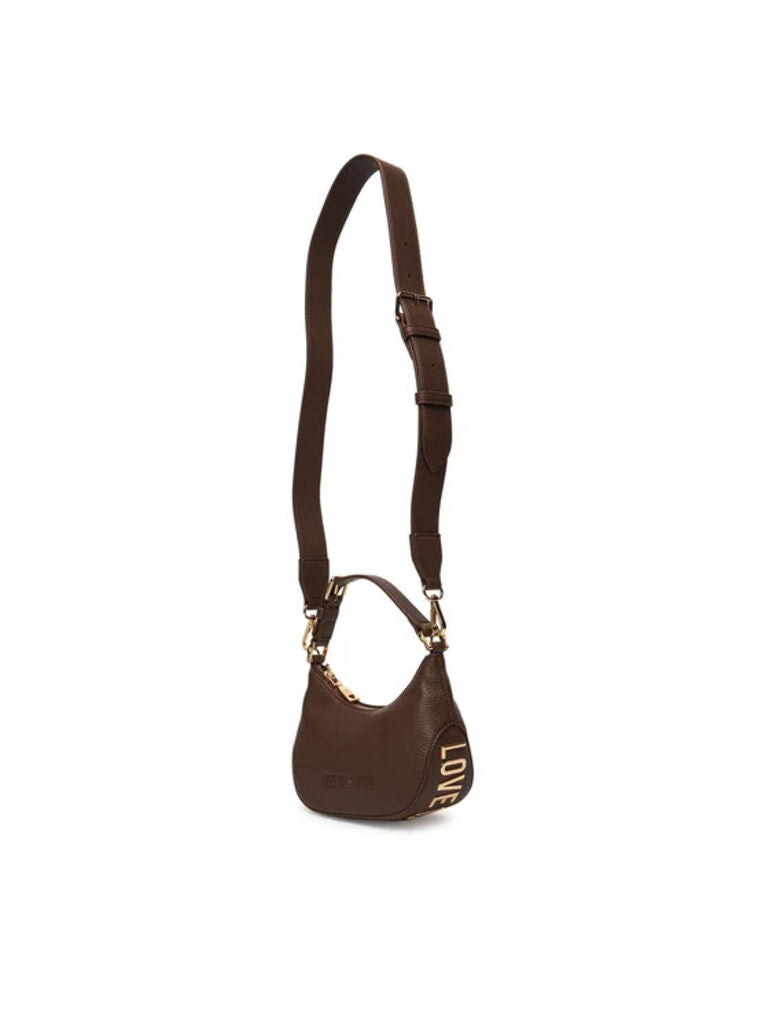 Dark Brown Textured Leather Shoulder Bag with Embossed Detail