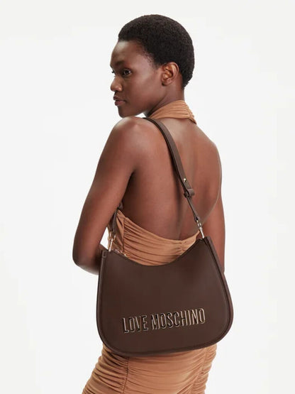 Brown Structured Embossed Shoulder Bag