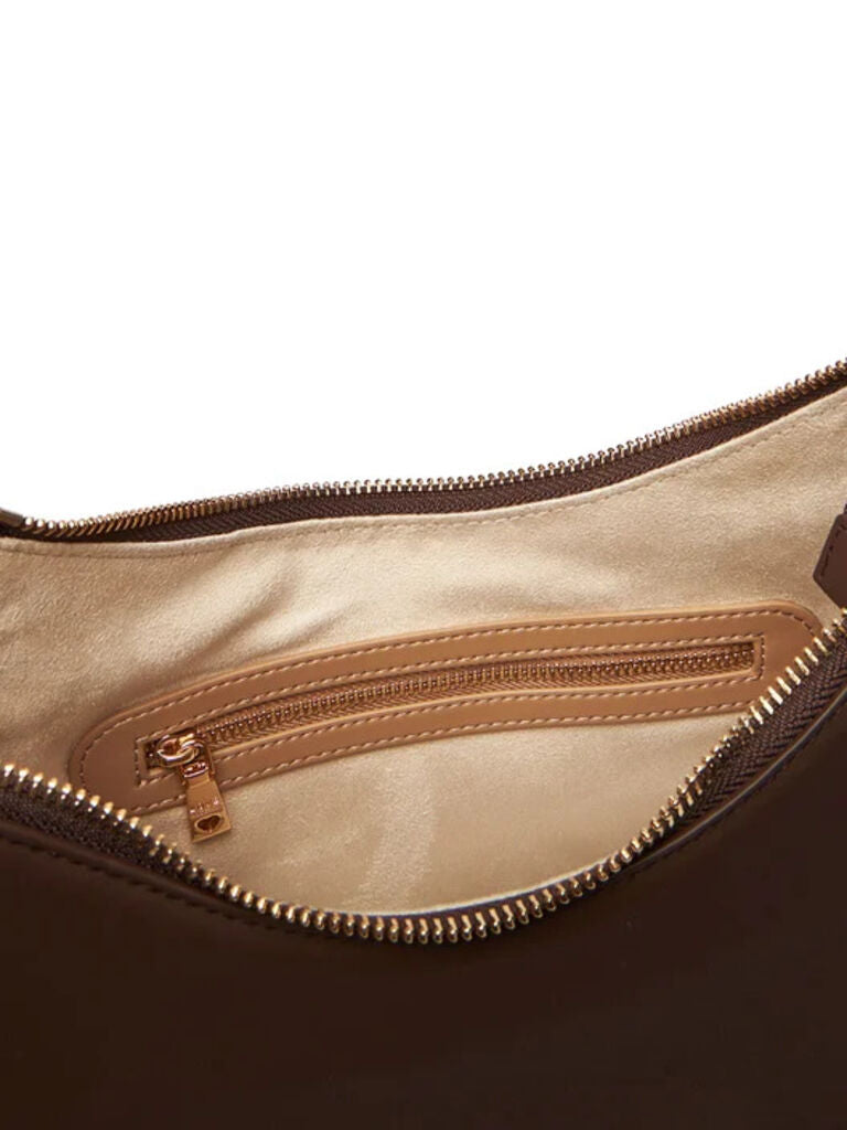Brown Structured Embossed Shoulder Bag