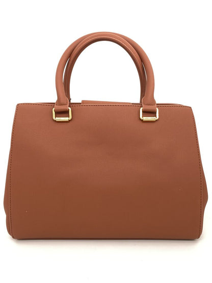 Tan Faux Leather Satchel with Logo Accent