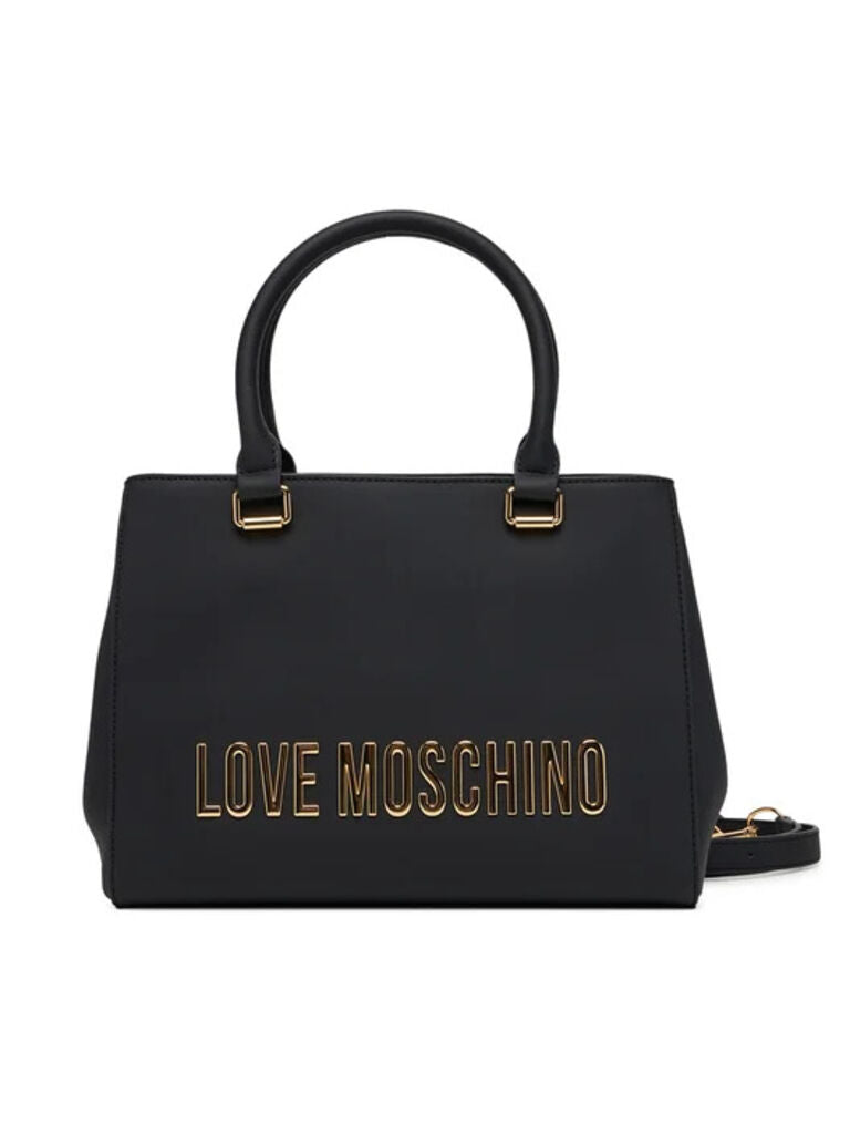 Black Structured Logo Tote with Dual Handles