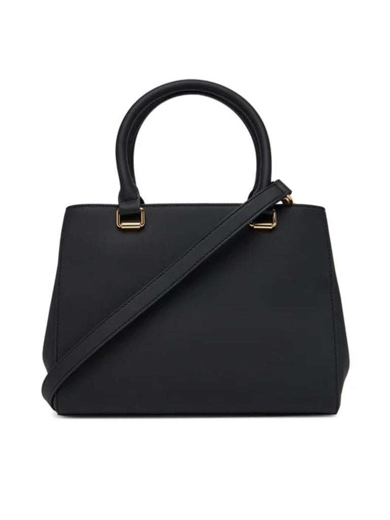 Black Structured Logo Tote with Dual Handles