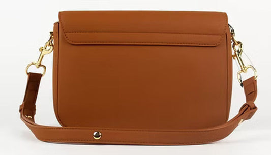 Brown Faux Leather Crossbody Bag with Logo Detail