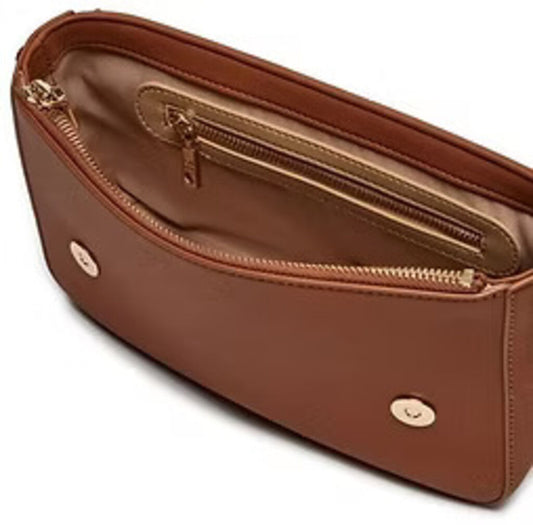 Brown Faux Leather Crossbody Bag with Logo Detail