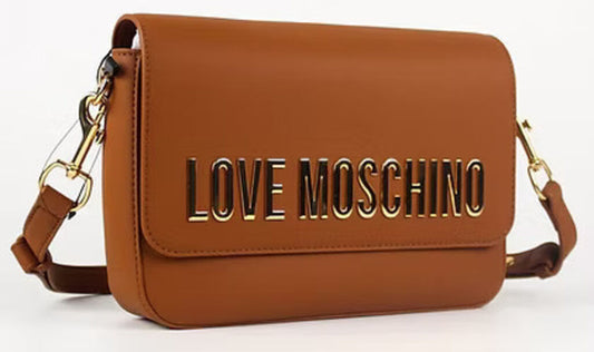 Brown Faux Leather Crossbody Bag with Logo Detail