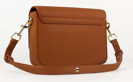 Brown Faux Leather Crossbody Bag with Logo Detail