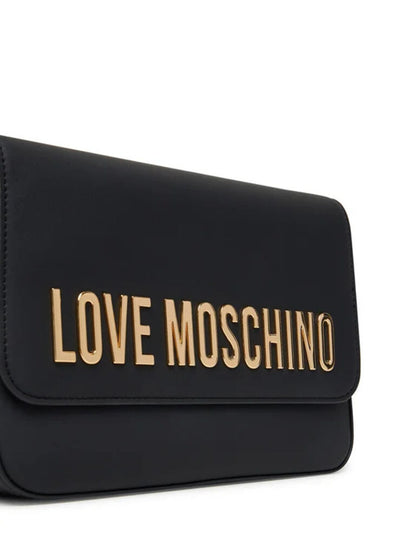 Black Textured Shoulder Bag with Logo Detail