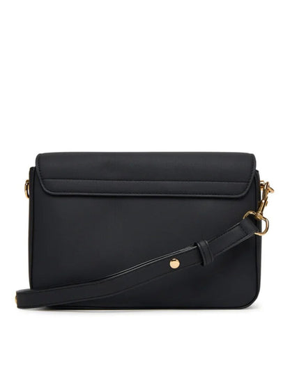 Black Textured Shoulder Bag with Logo Detail