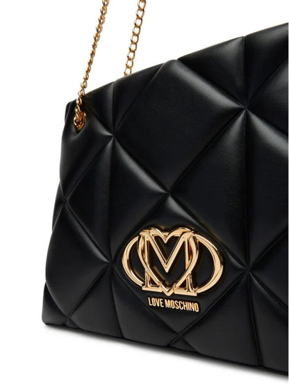 Black Quilted Tote Bag with Chain Straps
