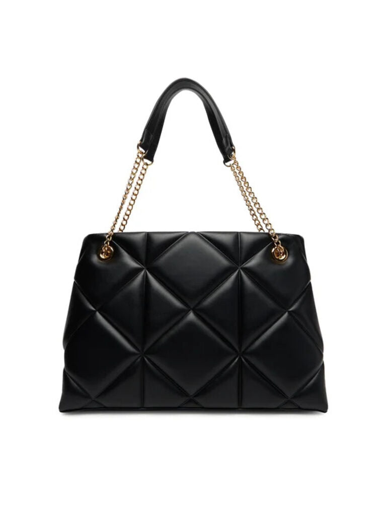 Black Quilted Tote Bag with Chain Straps