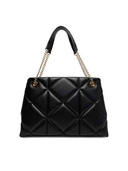 Black Quilted Tote Bag with Chain Straps