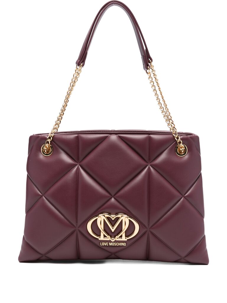 Burgundy Quilted Tote Bag with Gold Accents