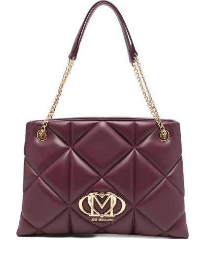 Burgundy Quilted Tote Bag with Gold Accents