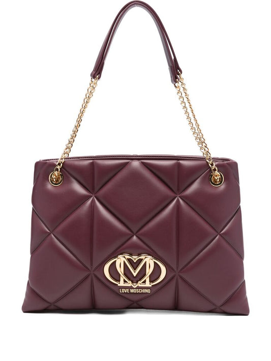 Burgundy Quilted Tote Bag with Gold Accents