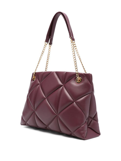 Burgundy Quilted Tote Bag with Gold Accents