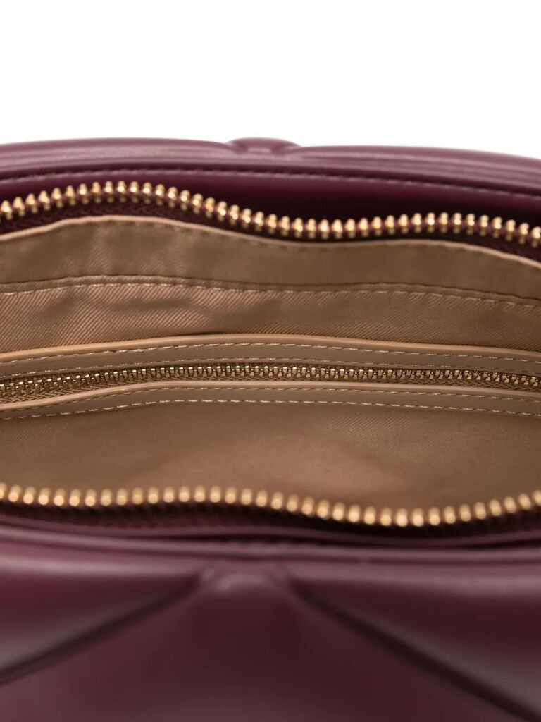 Burgundy Quilted Tote Bag with Gold Accents