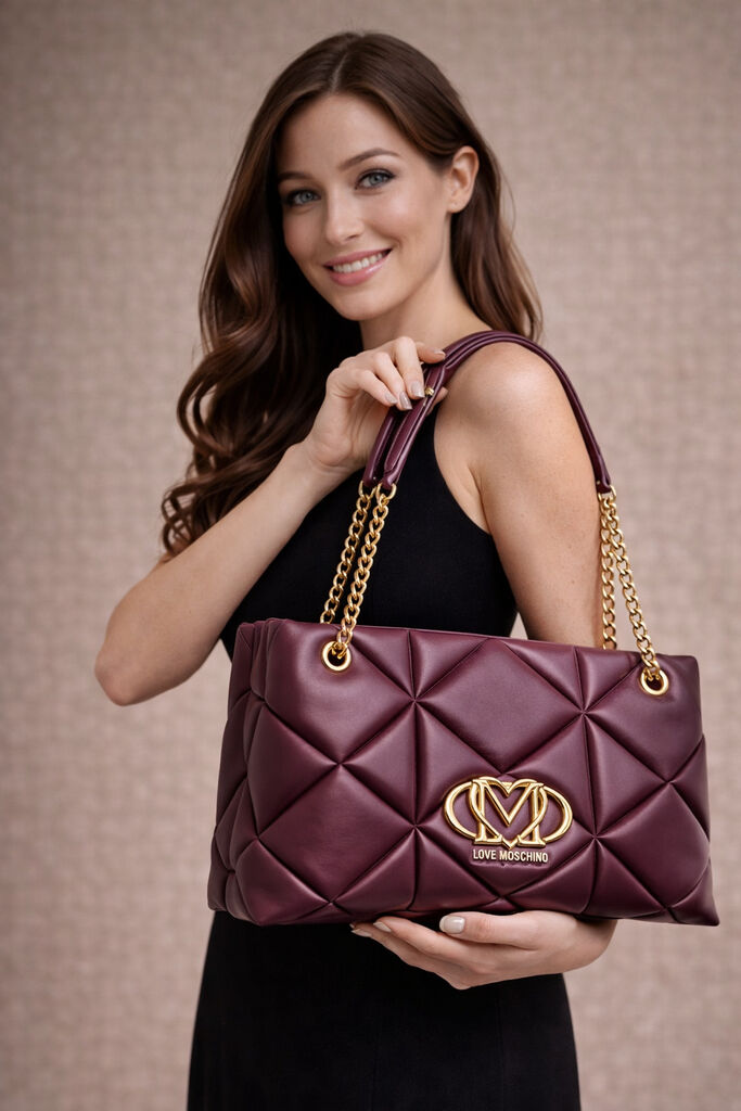 Burgundy Quilted Tote Bag with Gold Accents