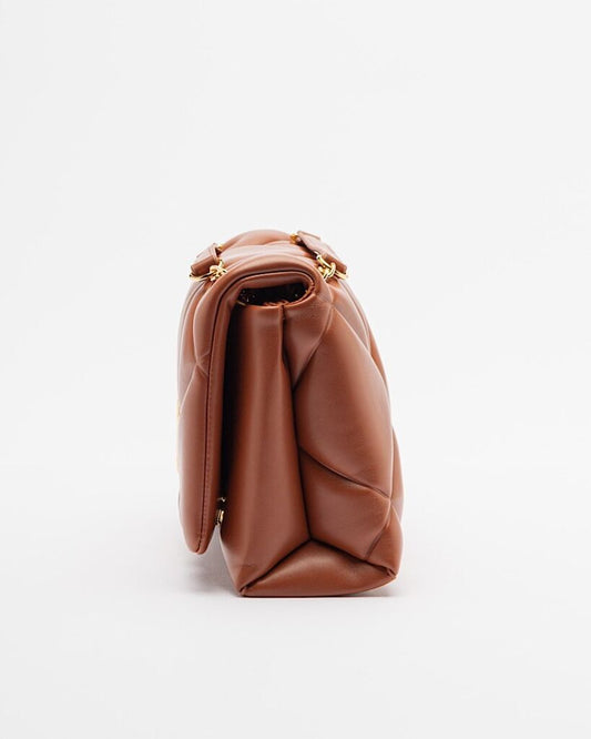 Brown Quilted Shoulder Bag with Gold Chain
