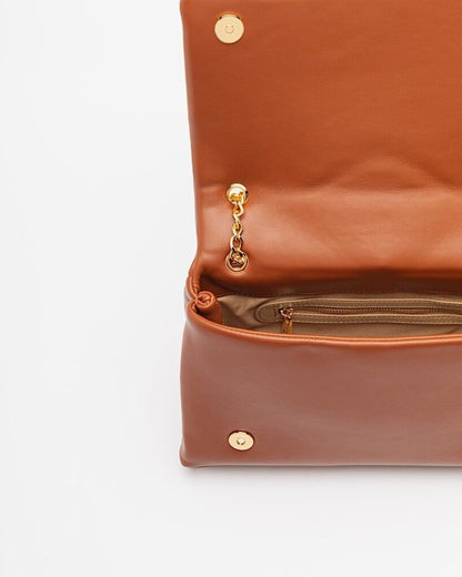 Brown Quilted Shoulder Bag with Gold Chain