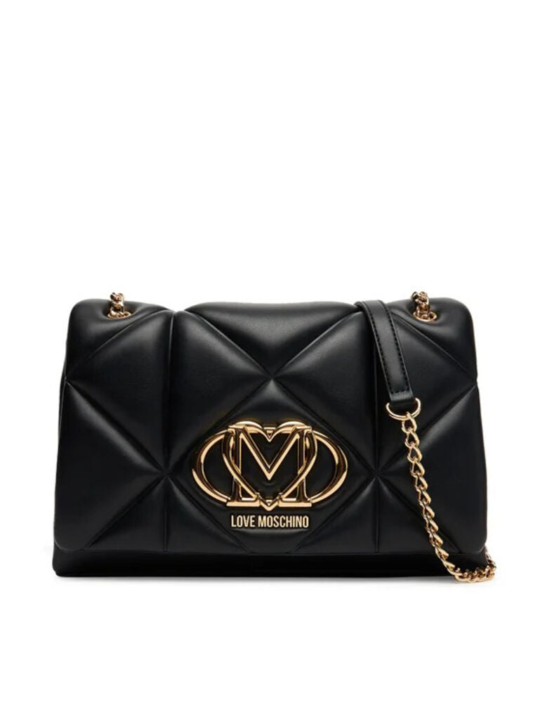 Black Quilted Handbag with Gold Chain Detail