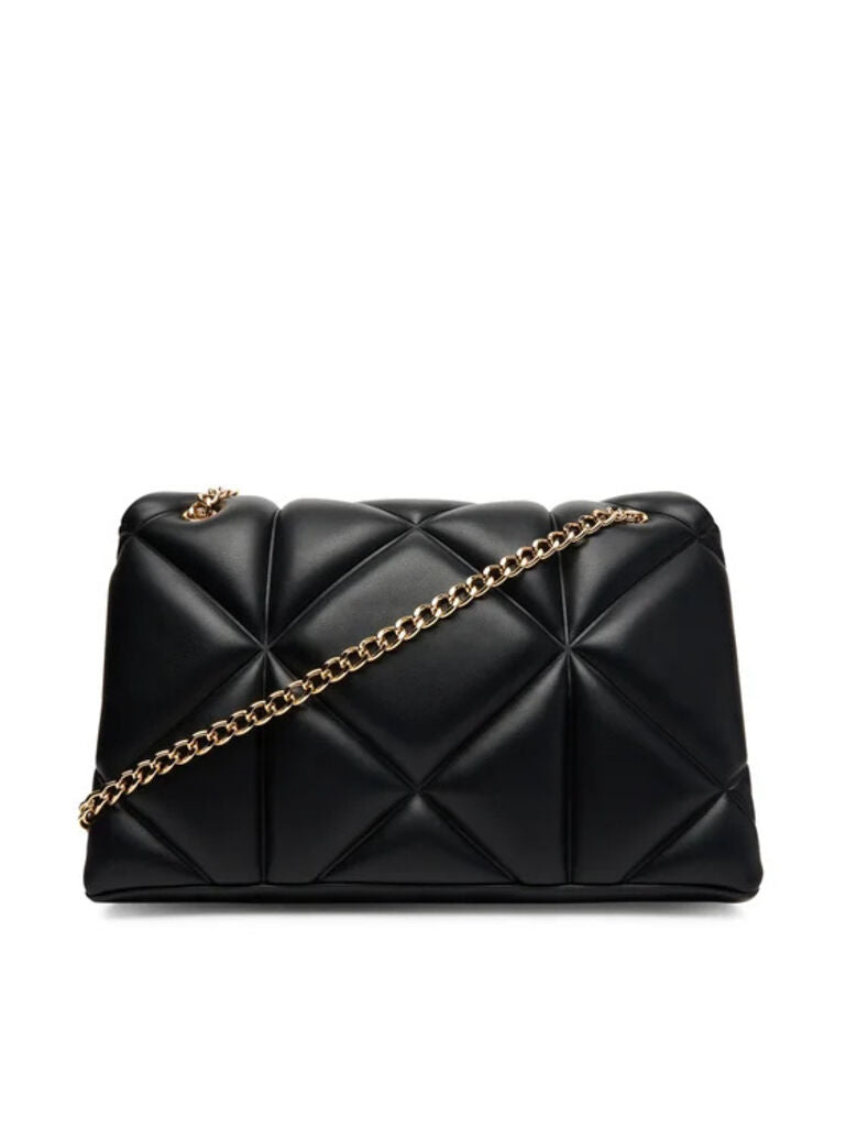 Black Quilted Handbag with Gold Chain Detail