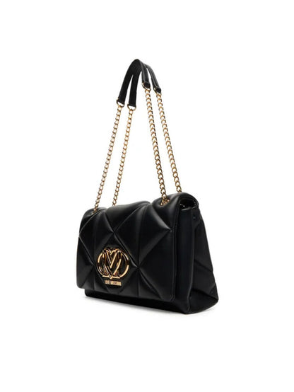 Black Quilted Handbag with Gold Chain Detail