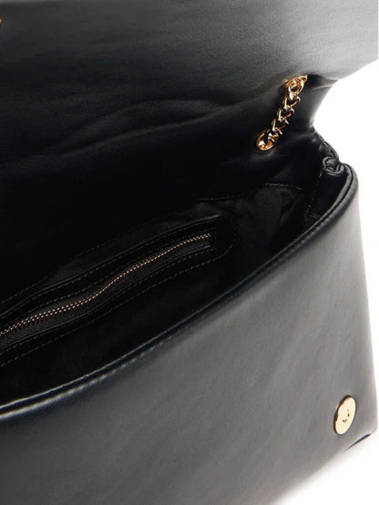 Black Quilted Handbag with Gold Chain Detail