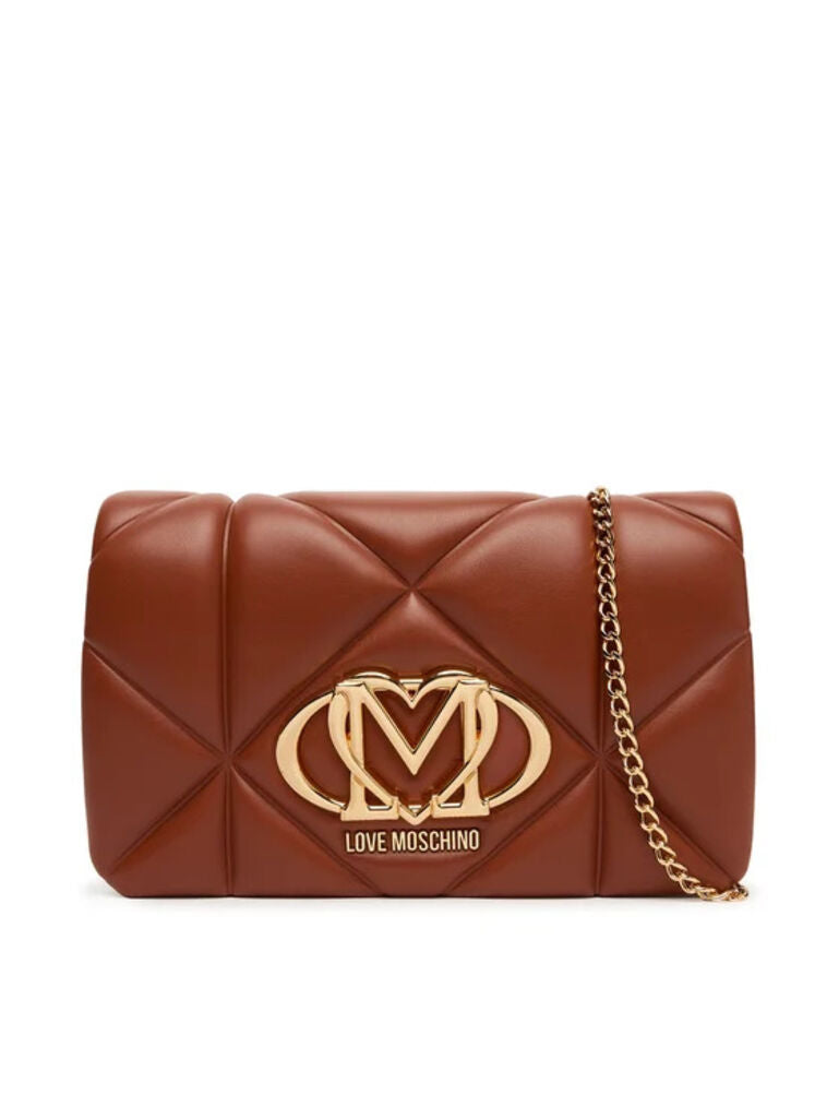 Brown Quilted Crossbody Bag with Logo Accent