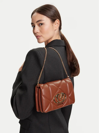 Brown Quilted Crossbody Bag with Logo Accent