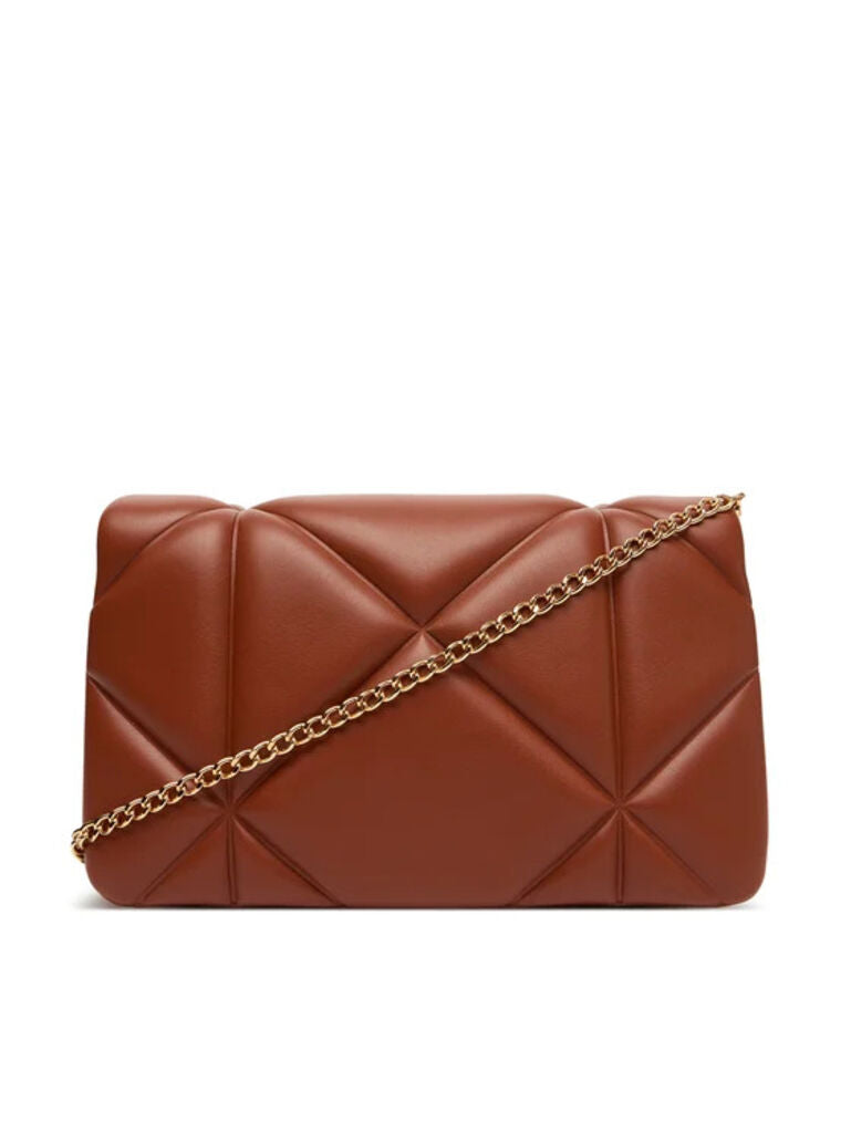 Brown Quilted Crossbody Bag with Logo Accent