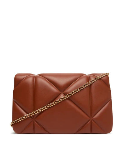 Brown Quilted Crossbody Bag with Logo Accent