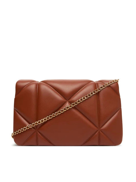 Brown Quilted Crossbody Bag with Logo Accent