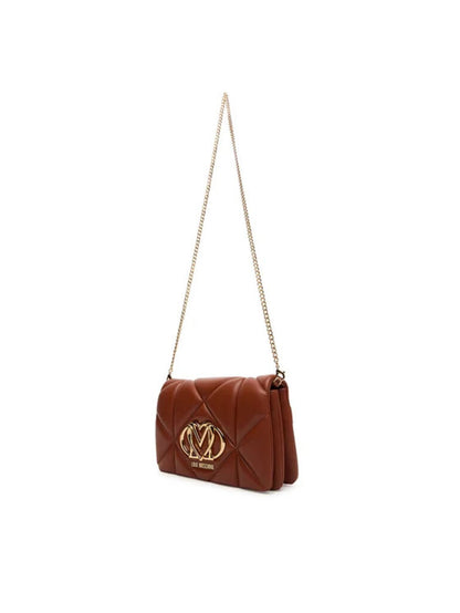 Brown Quilted Crossbody Bag with Logo Accent