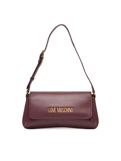 Plum Faux Leather Shoulder Bag with Logo Detail