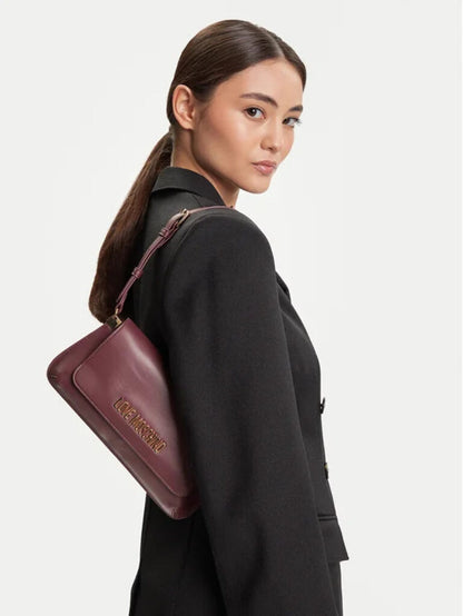 Plum Faux Leather Shoulder Bag with Logo Detail