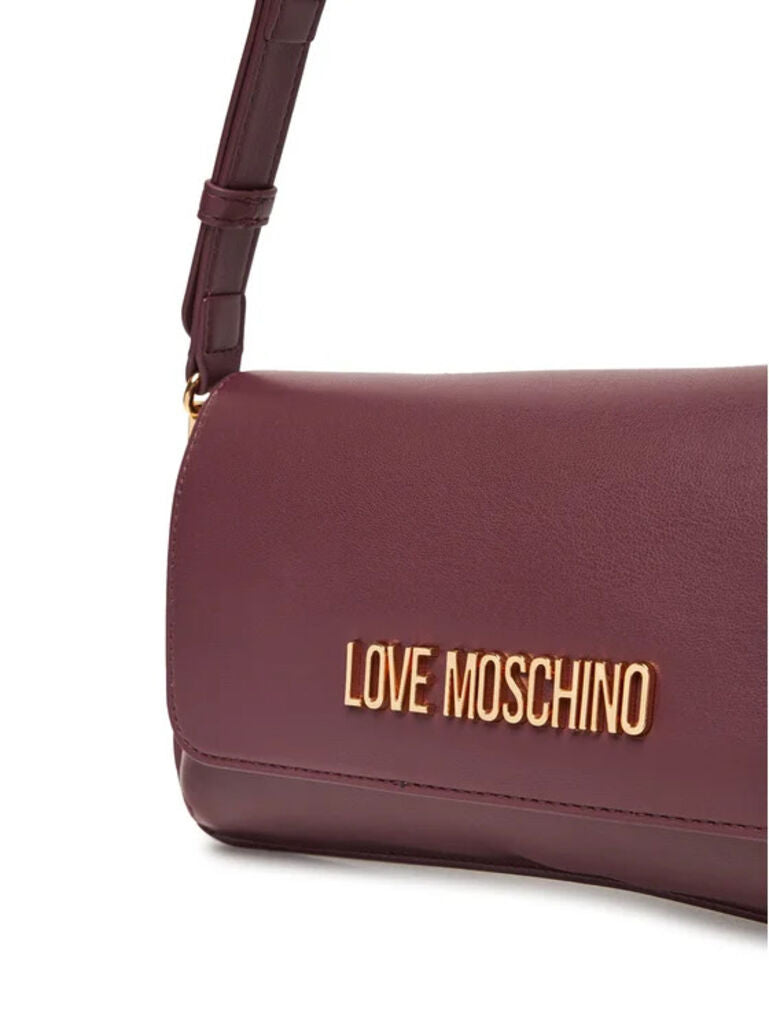 Plum Faux Leather Shoulder Bag with Logo Detail