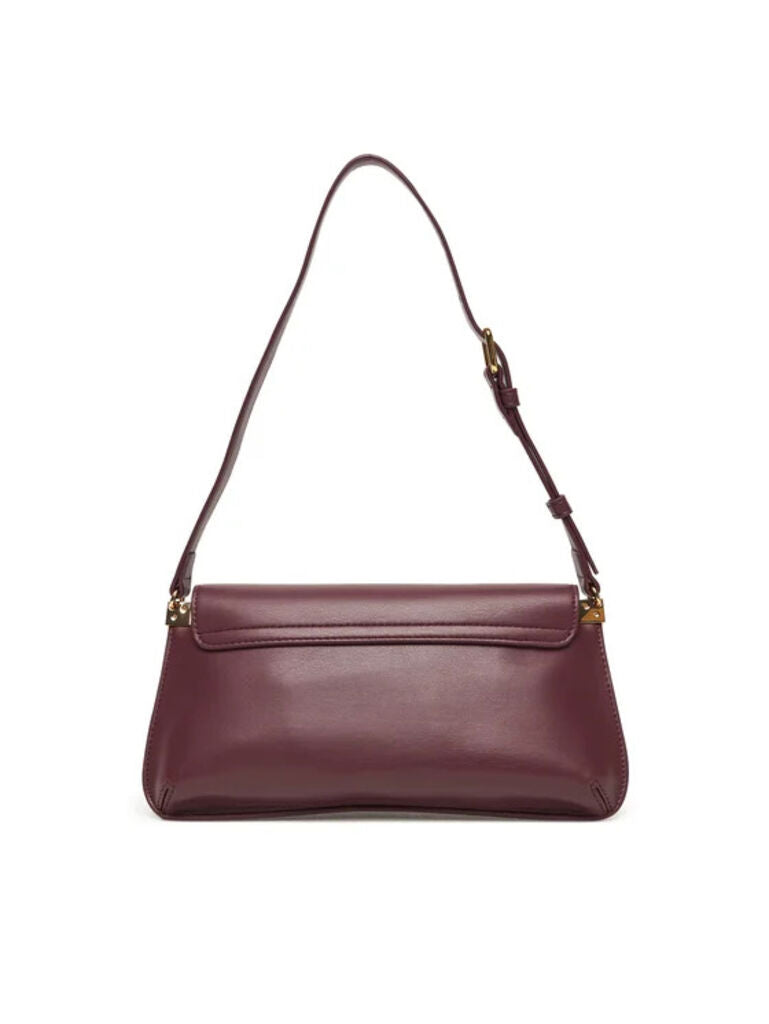 Plum Faux Leather Shoulder Bag with Logo Detail