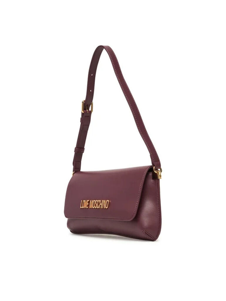 Plum Faux Leather Shoulder Bag with Logo Detail