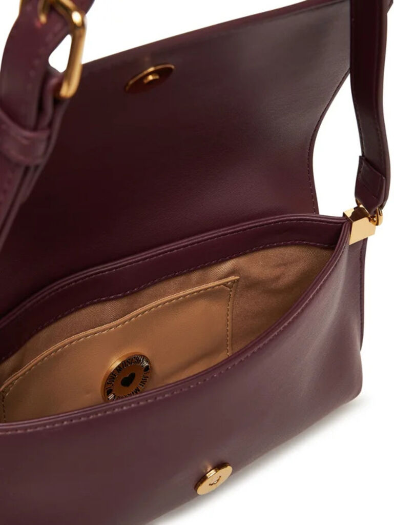 Plum Faux Leather Shoulder Bag with Logo Detail