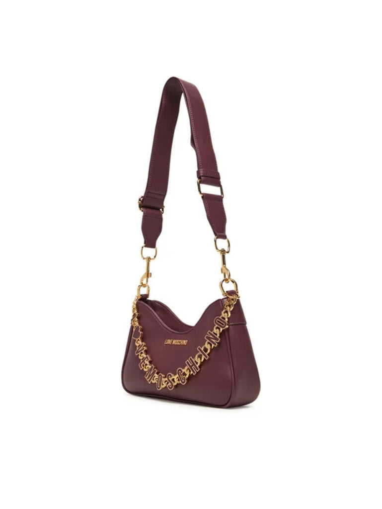 Burgundy Leather Shoulder Bag with Gold Chain