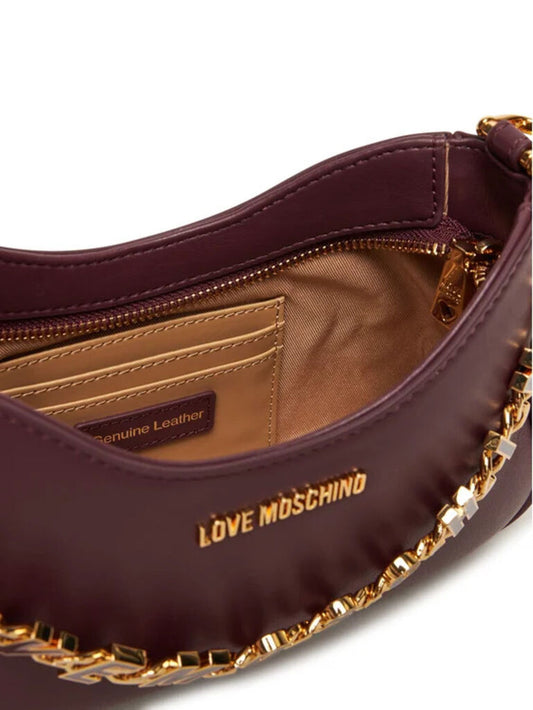 Burgundy Leather Shoulder Bag with Gold Chain