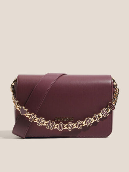 Plum Faux Leather Crossbody Bag with Gold Chain Accent