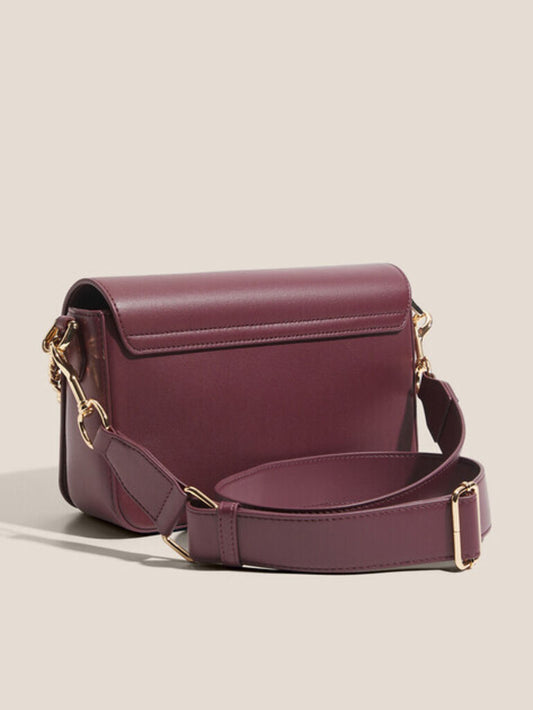 Plum Faux Leather Crossbody Bag with Gold Chain Accent