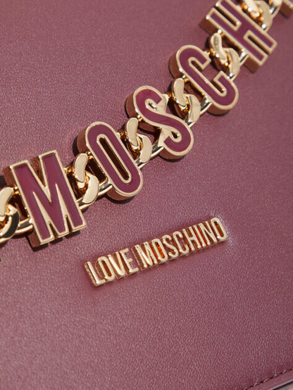 Plum Faux Leather Crossbody Bag with Gold Chain Accent