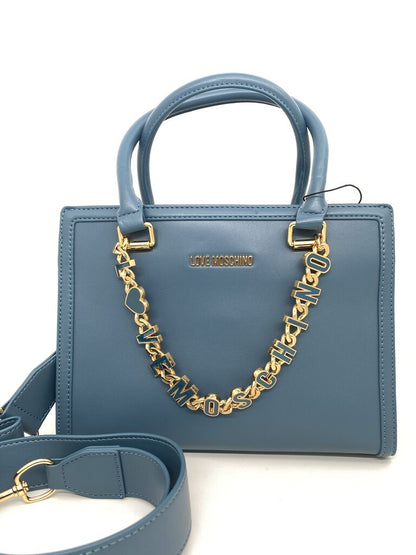 Blue Satchel with Gold Chain Accent