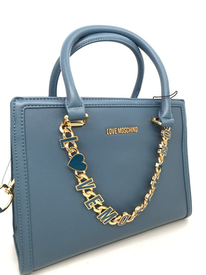 Blue Satchel with Gold Chain Accent