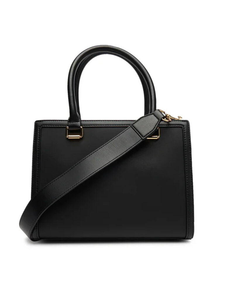 Black Leather Tote Bag with Statement Chain