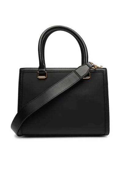 Black Leather Tote Bag with Statement Chain