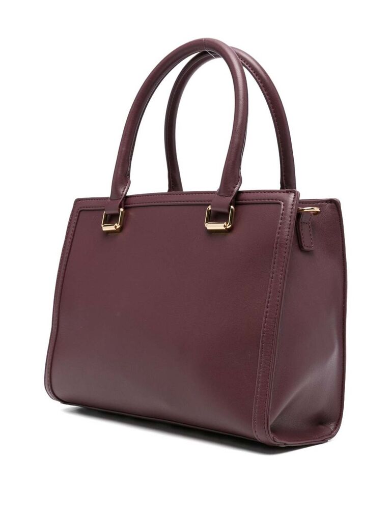 Burgundy Structured Leather Tote with Gold Chain