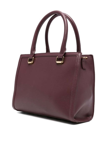 Burgundy Structured Leather Tote with Gold Chain